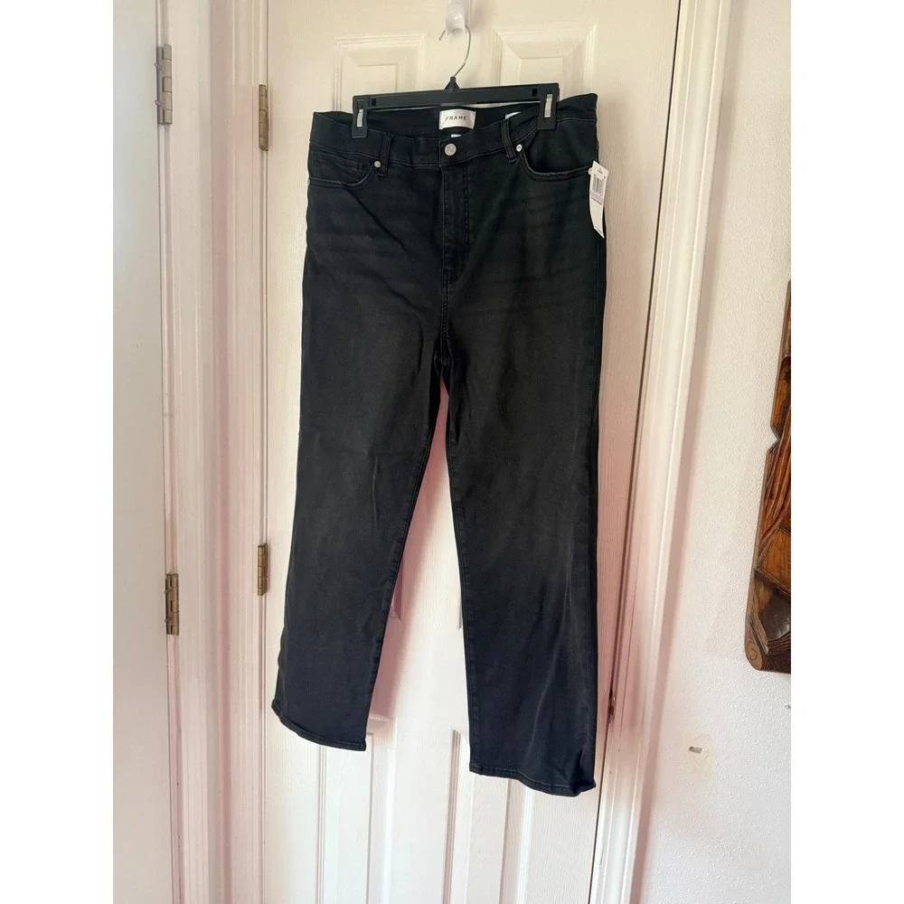 FRAME Le Sleek Straight High Rise Cropped Jeans Kerry Black‎ LSLS208 Womens 32 - Picture 3 of 5